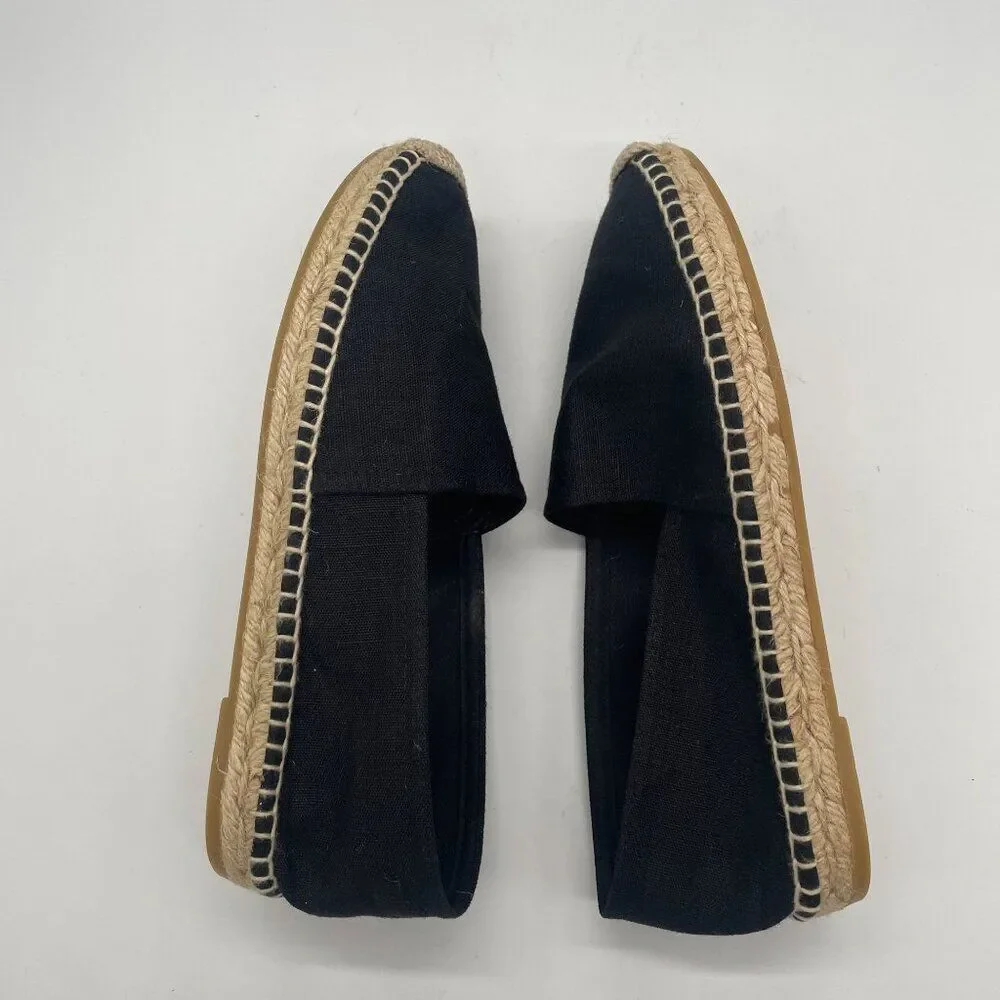 New J.Crew Womens Black Canvas‎ Espadrille Flats Shoe Sz 8.5 Preppy Minimalist
